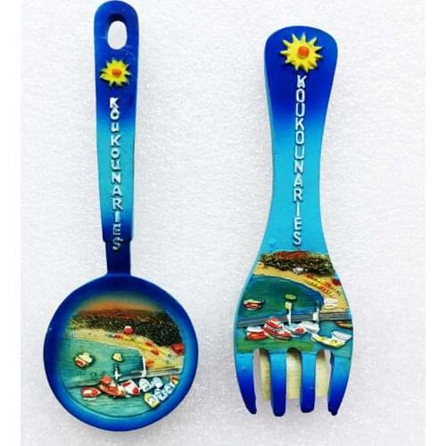 Greece Santorini Spoon Fork 3D Fridge Magnet World Travel Souvenir Refrigerator Magnetic Stickers Home Decoration
