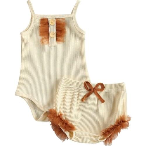 0-24M Newborn Baby Girl Sleeveless Strap Cotton Bodysuit Tops Bloomers Shorts Bottom 2PCS Outfits Summer Clothes Set