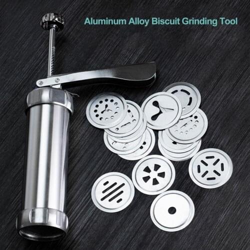 Biscuit Maker Baking Tools Cookie Press Stamps Set Safe Portable Aluminum Alloy Manual Cookie Press Tool with 10 Molds for Home