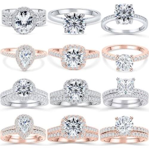 Solid 925 Sterling Silver Wedding Ring Set Ring 3A Cubic Zirconia Promise Ring Fine Jewelry for Engagement Propose