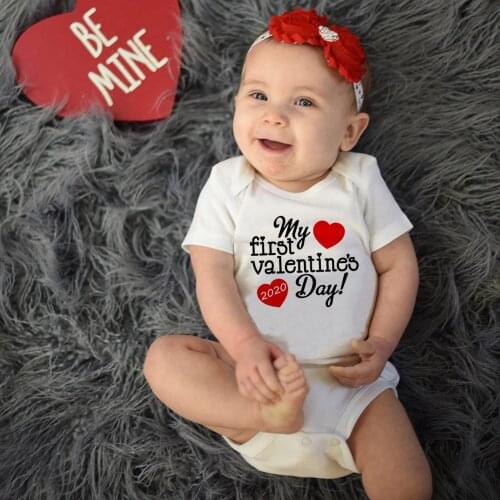 2020 My First Valentines Day Newborn Baby Boy Girl Rompers Infant 1st Valentines Jumpsuit Outfit Short Sleeved Casual Wear