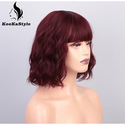 Short Bob Wigs With Bangs for Women Synthetic Wavy Wigs Red Wig with Bangs Shoulder Length Wigs Cosplay Wigs High Temperature
