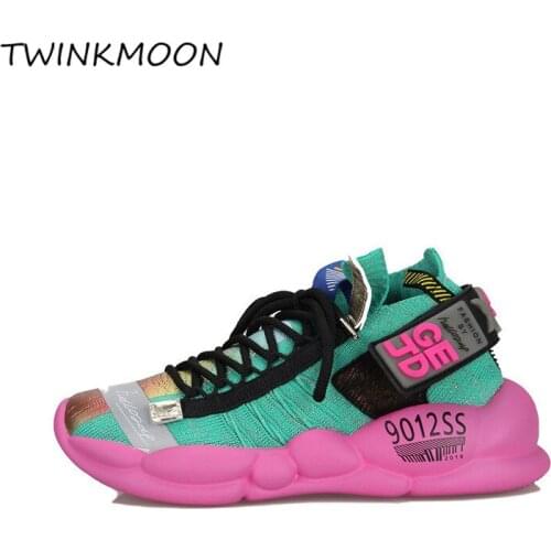 Chunky Sneakers Women Knitting Horse Hair Dad Platform Sneakers Mixed Color Trainers Sports Walking Running Shoes basket femme