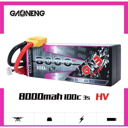 GAONENG GNB 11.4V HV 8000mAh 3S2P 100C/200C Hardcase LiPo Battery with XT90 Connectors for RC Car four drive off-road RC Boat