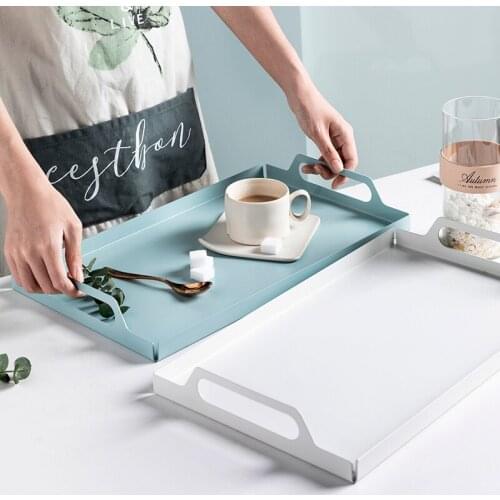 Metal tray Nordic iron serving tray household simple rectangular water cup pot afternoon tea set storage trays decorative