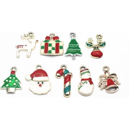 Mix9 20pcs/lot Christmas Dangle Charms Lobster Clasp Hanging Charm For Pendant Necklace Floating Charms Jewelry