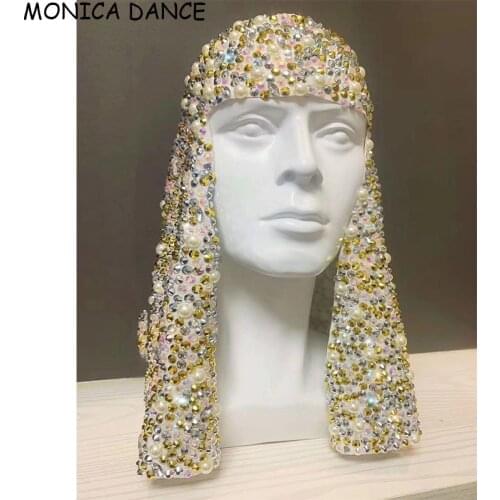 Fashion Sexy Stage Multi-color Rhinestones Pearl Headdress Women Dancer Singer Bar Show Wear Dance Bar Celebrate Beads Headgear