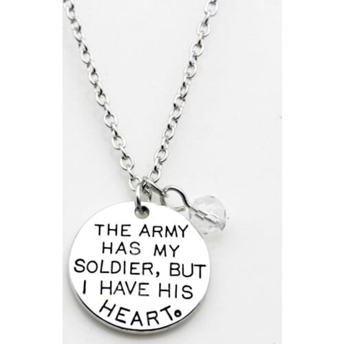 Fashion personality jewelry The army has my soldier, but I have his heart crystal pendant necklace companionship N261