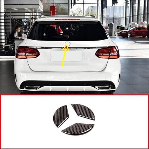 Real Carbon Fiber Rear Tail Door Logo Stickers For Mercedes Benz C Class W205 2016-2019 Accessories