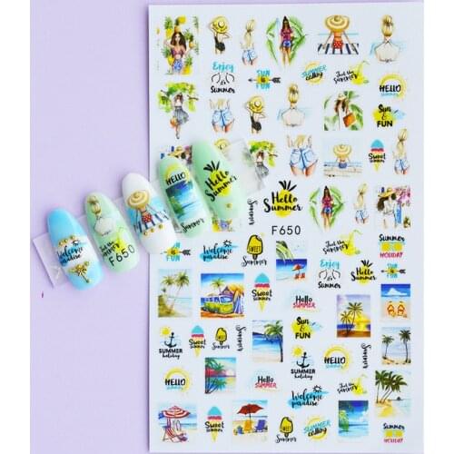 Newest F650 summer holidays design 3D nail sticker decal stamping back gule DIY nail decoration tools
