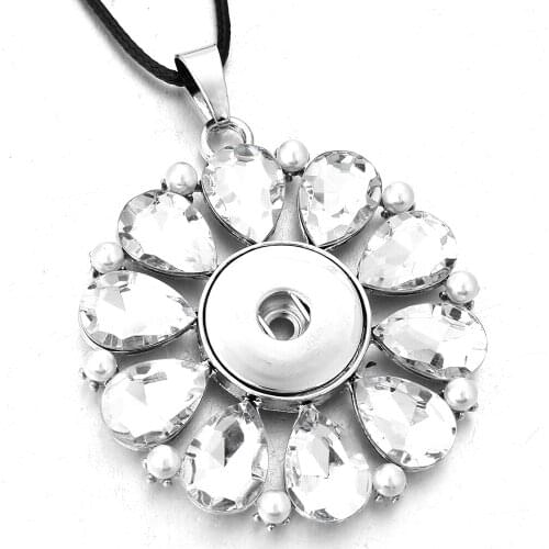 New Snap Button Necklace with Chain Beads Crystal Flower Snap Pendant Necklace fit Metal 18mm 20mm Snap Button Jewelry For Women