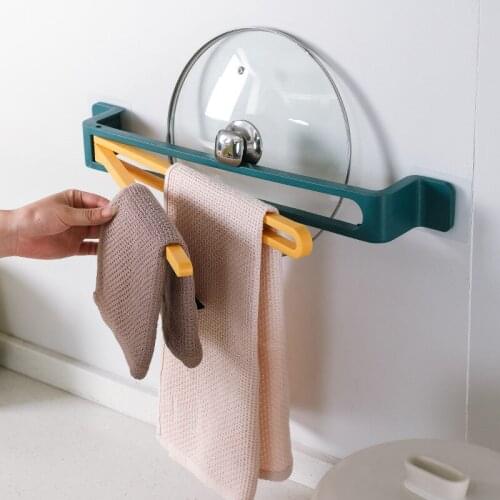 Plastic Self-adhesive Towel Rack Rotatable 3 Bar Wall-mounted Bathroom Frame Kitchen Pot lid Shelf Pendant Toilet Paper Holder