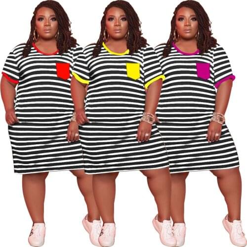 Plus Size xl-5xl Casual Women Striped Dress Color Patchwork Streetwear Summer Dresses For Women Vestidos