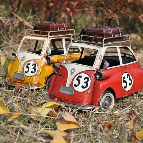 Hand made Vintage Car Models With Sound Children Pull Back Toys & Light Classic beat-up car Home decor Iron Craft egg Isetta