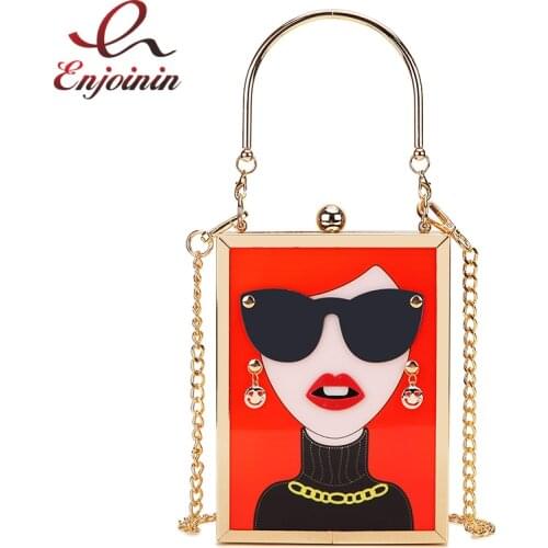 Sexy Woman Pattern Acrylic Box Women Purses and Handbags Party Clutch Bag Shoulder Chain Bag Ladies Daily Totes Banquet Bag