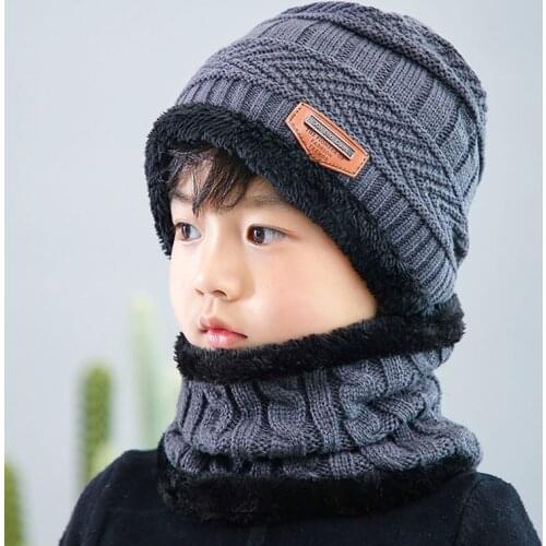 New Winter Children Knitted Hat Ring Scarf Sets Kids Warm Baby Plus Velvet Thick Soft Cap Boys Girls Fleece Lining Beanies