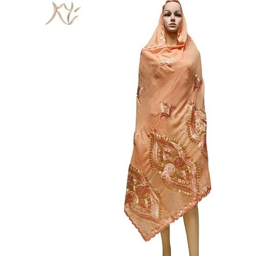 Hot Sale African Women Scarfs Big Circle Design Big Embrodiery Cotton With Grenadine Big Scarf for Shawls Pashmina Sc-22