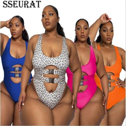 SSEURAT Leopard Printing Women Sexy Holiday Beach Swimwear Plus Size 2021 Summer Sleeveless Hollow Out Skinny Bikini Jumpsuits