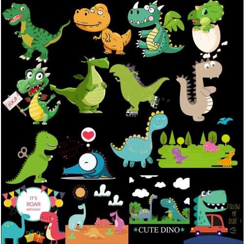 Cute Animal Cartoon dinosaur stickers for iron transfer clothes DIY accessory t-shirt dresses washable heat transfer