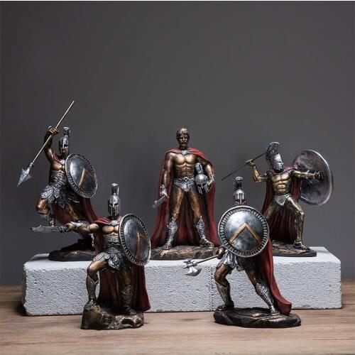 Vintage Roman Soldier Sculpture Greek Mythological Figure Retro Decorative Statue Medieval Armor God Statue Resin Doll Decor