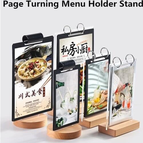 Page Turning Wood Base Table Card Menu Sign Holder Desktop Leaflet Display Stand Price Label Holder Frame Board