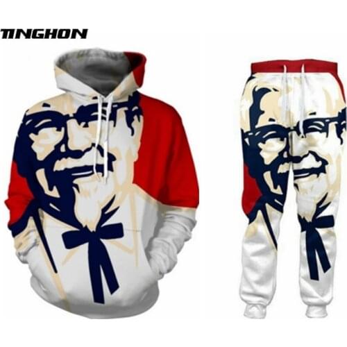XS-7XL New Men/Womens KFC Colonel Funny 3D Print Fashion Tracksuits Crewneck Hip Hop Sweatshirt and Pants 2 Pcs Set Hoodies