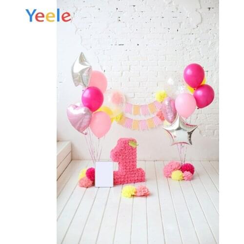 Yeele Balloons White Brick Wall Floor 1st Birthday Interior Baby Photographic Backdrops Photography Backgrounds For Photo Studio