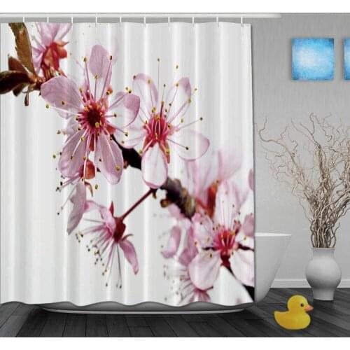 Custom Cherry Blossoms Pink And White Color Luxury Curtains Waterproof Fabric With Hooks High Quality Bathroom Shower Curtain