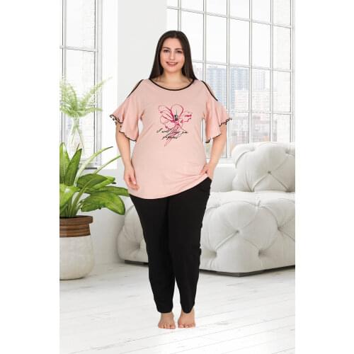 WOMEN LARGE SIZE SHORT SLEEVE PİJAMA TOOL TURKISH MALI 10783