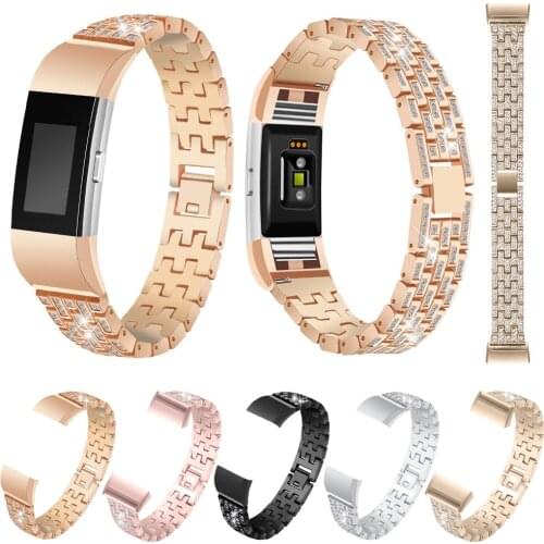 Women Shinning Rhinestone Strap Replacement Watchbands Fashion Stainless Steel Wrist Band For Fitbit Charge 2 Watch Strap