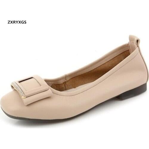 Top Soft Cowhide Shallow Mouth Women Leather Shoes Comfortable Soft Sole Wild Fashion Casual Shoes Woman Flat Shoes Large Size