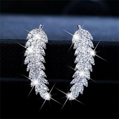 2021 New Shining Crystal Olive Leaf Earrings Cuff Ear Climbers Wedding Jewelry Leave Branch Stud Earring Women Bridal Gift arete