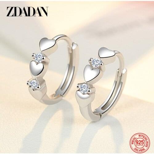 ZDADAN 925 Sterling Silver Charm Hoop Earrings For Women ValentineS Day Jewelry Party Gifts