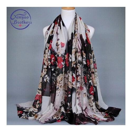 180x90CM Women Wraps Fashion Brand Voile Scarves Flowers Print New Designer Shawls Echarpe Foulard Hijab Scarfs