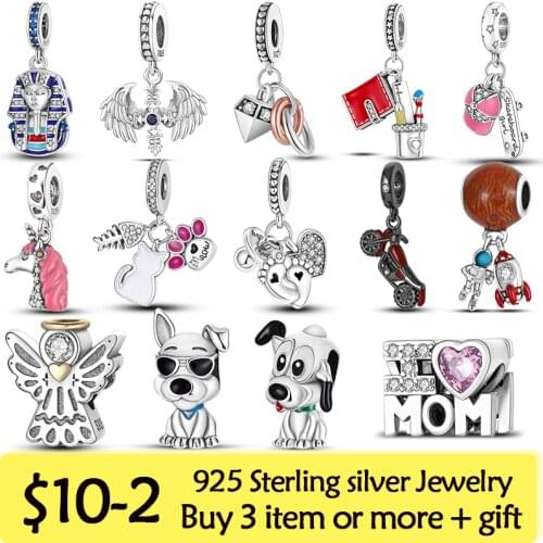 100% Sterling Silver Champagne Glass Bead Travel Camera Charms Santa Claus Pendant Fit Pandora Bracelet For Women Jewelry DIY