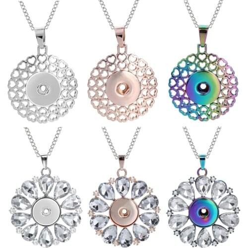 Snap Necklace Jewelry Vintage Metal Flower 18mm Snap Button Necklace for Women Snap Pendant Necklace Accessories ZG503