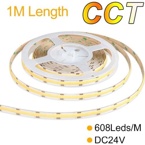1M Length IP20 Dual White DC24V 608chips/m CCT COB Light Strip 10mm PCB Width For Indoor Lighting