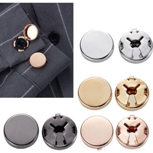 1 Pair Brass Round Cuff Button Cover Cuff Links for Mens Wedding Formal Shirt T84A