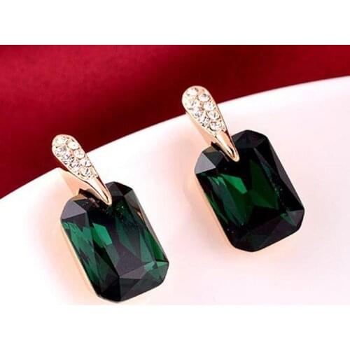 1 Pair New Vintage Rhinestone Green Square Crystal Ear Stud Pierced Dangle Earrings