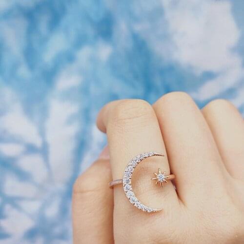 1PCS Mix Colors Fashion Vintage Minimalist Moon Star Opening Ring For Women Gold Silver Color Wedding Party Bohemian Jewelry Cut