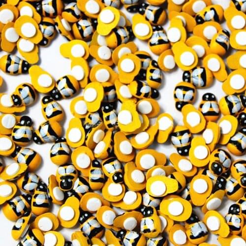 100pcs Yellow Colorful Bee Wooden DIY Ladybug Stickers Scrapbooking Easter Decoration Home Wall Decor Birthday Party Decorations