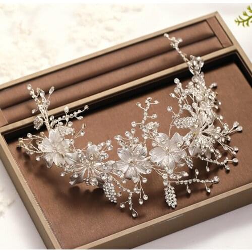 Fashion Silver Color Headbands For Women Bride Handmade Hair Jewelry Crystal Flower Wedding Hairbands Pageant Headpiece Ornament