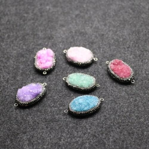 3PCS Mixed Druzy Geode Quartz Beads Pendant Druzy Drusy Stone With Titanium Crystal Gems Pendant Findings/Connector