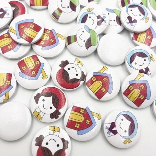 50Pcs Girl Wood Buttons Clothing sewing 20mm WB704