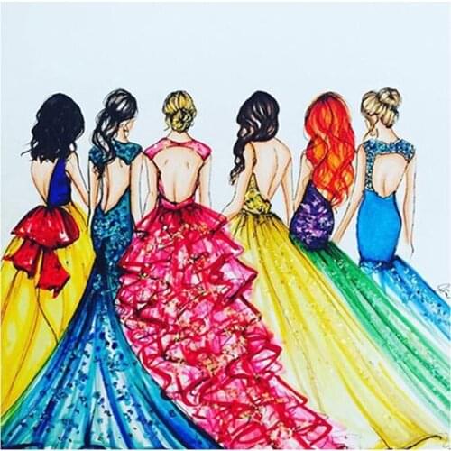 5D DIY Full Round Diamond Painting Beautiful Friends In Dress 3D Embroidery Cross Stitch Rhinestone Mosaic Home Decor Art Y1396