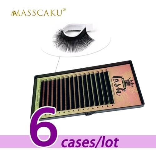 6 Cases/Lot Best Factory Price Individual Classic Makeup Eyelash Extensions Fans-Making Matte Black High Quality Soft Natural