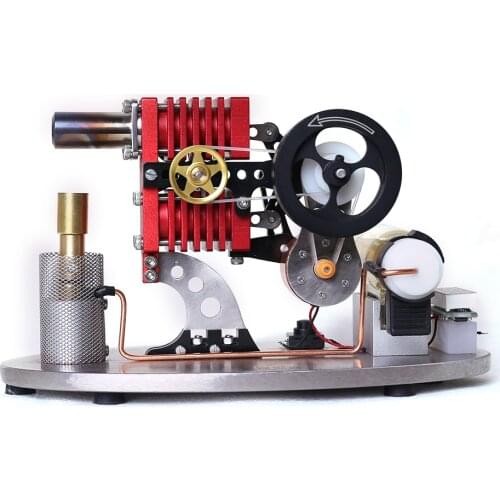 Α-type Double Cylinder Double Piston Rocker Arm Linkage Stirling Engine Generator Model with LED Lamp Voltage Display Meter