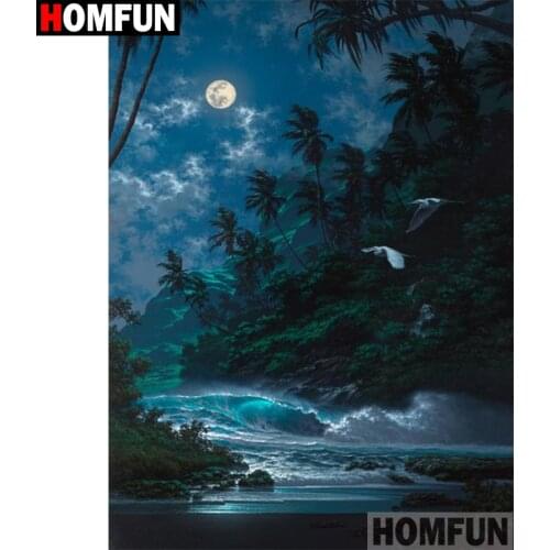 HOMFUN Full Square/Round Drill 5D DIY Diamond Painting’’ Forest lake moon" Embroidery Cross Stitch 5D Home Decor Gift A30032