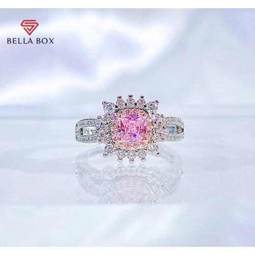 Bella Box Classic 925 Sterling Silver Wedding Band Ring Women With Pink Color Round Shape Gemstones Wedding Party Wholesale Gift