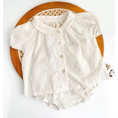 White Lace Set for Toddler Girls Clothes Summer Short Sleeve Infant Kids Shirt+Pp Pants Suit for Children Clothing Summer